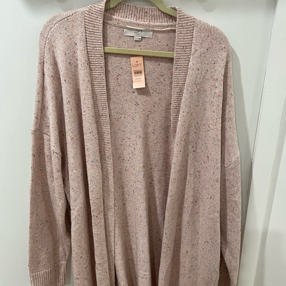 NWT LOFT Plus Pink Marled Open Sweater